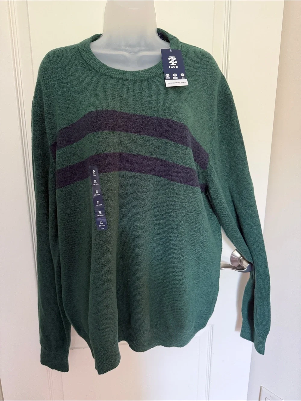 NWT IZOD sweater XL green with blue stripes